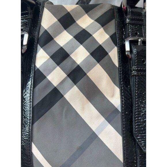 Burberry Lowry Neat Nova Check Nylon & Patent Leather Tote Bag, Black Straps & B - Picture 12 of 16